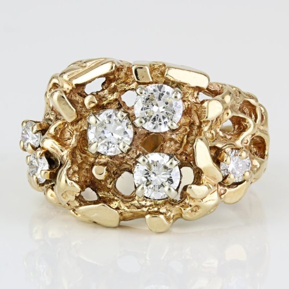 Vintage 14k Rose Gold Diamond Nugget Cocktail Ring by Magic Glo - Picture 3 of 9